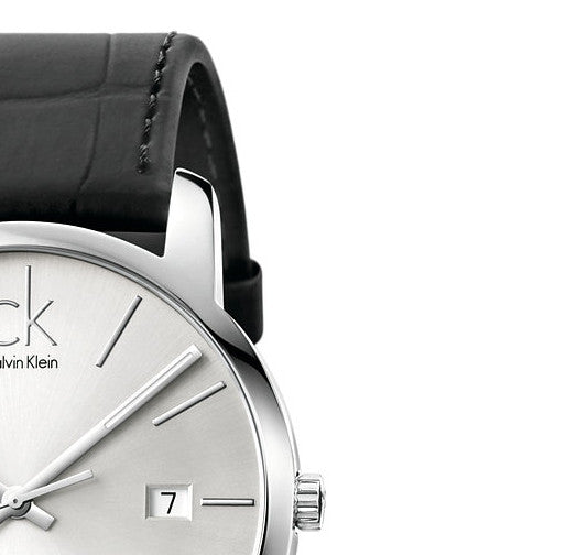 Calvin Klein City Date Silver Dial Black Leather Strap Watch for Men - K2G2G1C6 Buy Now By Calvin Klein