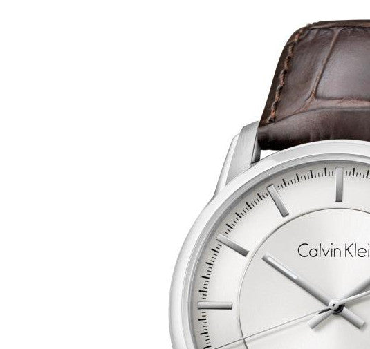 Calvin Klein Infinity Silver Dial Brown Leather Strap Watch for Men - K5S341G6 Buy Now By Calvin Klein