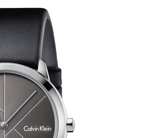 Calvin Klein Minimal Grey Dial Black Leather Strap Watch for Men - K3M221C3 Buy Now By Calvin Klein