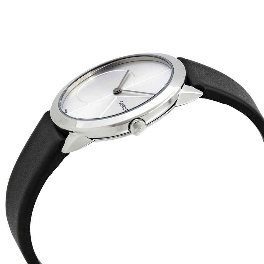 Calvin Klein Minimal Silver Dial Black Leather Strap Watch for Women - K3M221C6 Buy Now By Calvin Klein