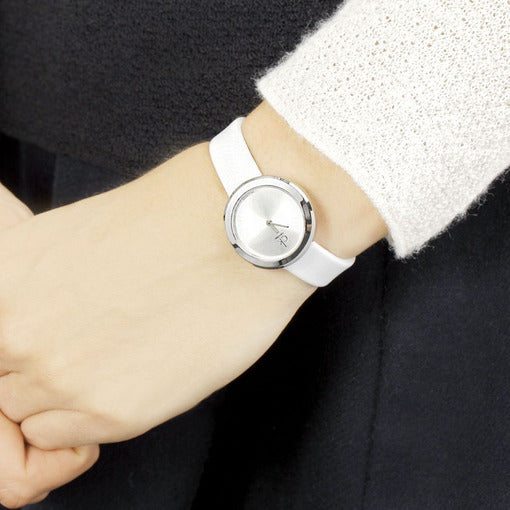 Calvin Klein Firm Silver Dial White Leather Strap Watch for Women - K3N231L6 Buy Now By Calvin Klein