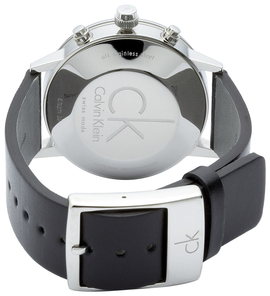 Calvin Klein Post Minimal Chronograph Black Dial Black Leather Strap Watch for Men - K7627107 Buy Now By Calvin Klein
