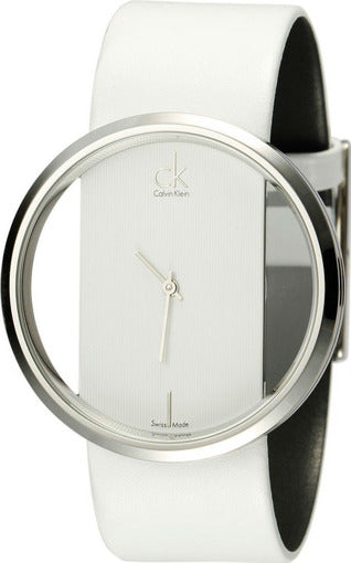 Calvin Klein Glam Transparent Dial White Leather Strap Watch for Women - K9423101 Buy Now By Calvin Klein