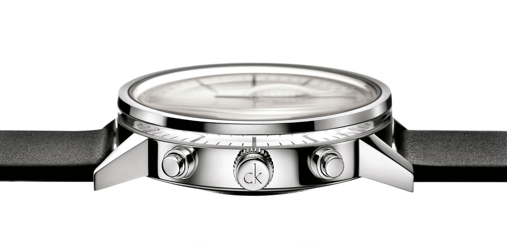 Calvin Klein Post Minimal White Dial Black Leather Strap Watch for Men - K7627120 Buy Now By Calvin Klein