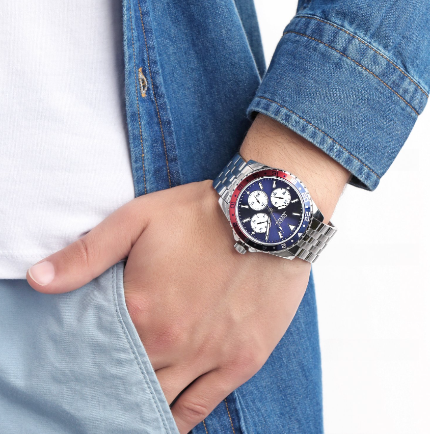 Guess Odyssey Multifunction Blue Dial Silver Steel Strap Watch For Men - W1107G2 Buy Now By Guess