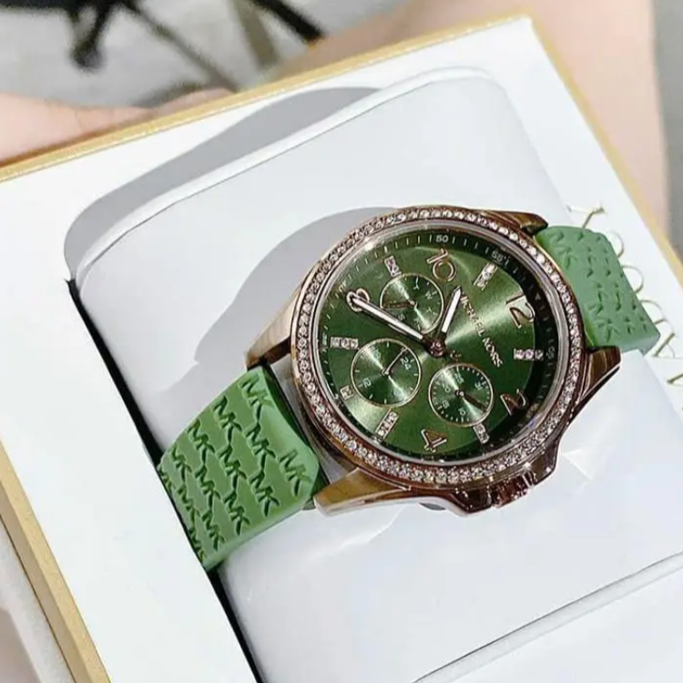 Michael Kors Mini Pilot Chronograph Green Dial Green Silicone Strap Watch For Women - MK7421 Buy Now By Michael Kors