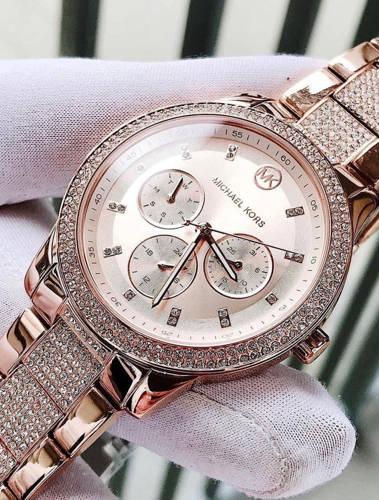 Michael Kors Tibby Chronograph Crystals Rose Gold Dial Rose Gold Steel Strap Watch For Women - MK6826 Buy Now By Michael Kors