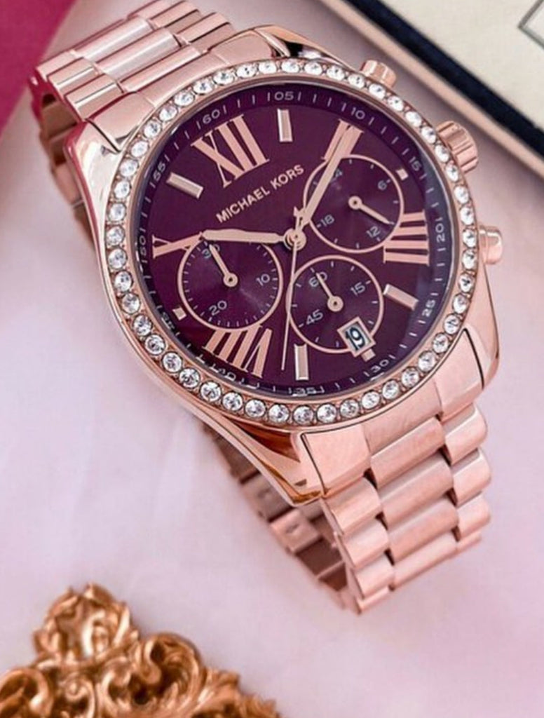 Michael Kors Lexington Chronograph Red Dial Rose Gold Steel Strap Watch For Women - MK7275 Buy Now By Michael Kors