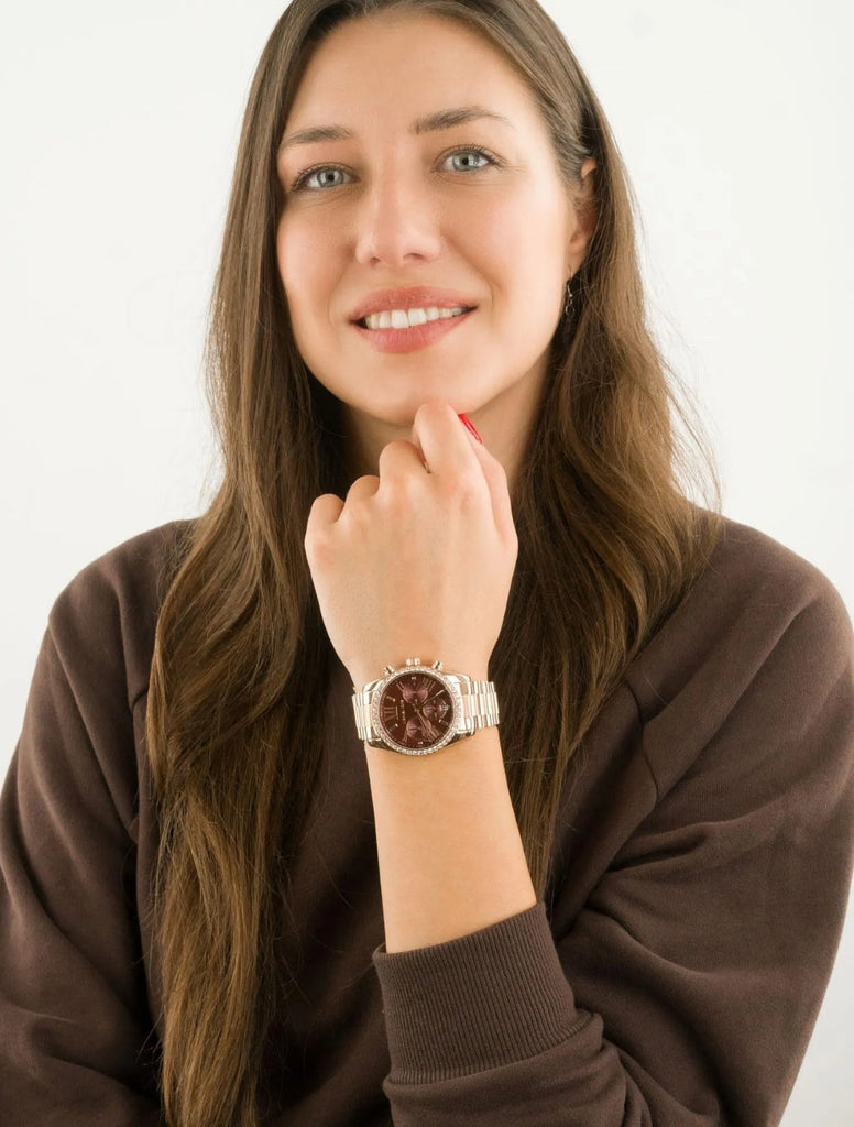 Michael Kors Lexington Chronograph Red Dial Rose Gold Steel Strap Watch For Women - MK7275 Buy Now By Michael Kors