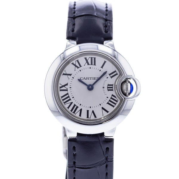 Cartier Ballon Bleu Silver Dial Black Leather Strap Watch for Women - W69018Z4 Buy Now By Cartier