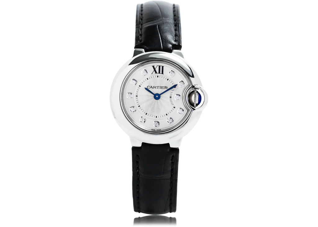 Cartier Ballon Bleu de Cartier Diamonds Silver Dial Black Leather Strap Watch for Women - W4BB0008 Buy Now By Cartier