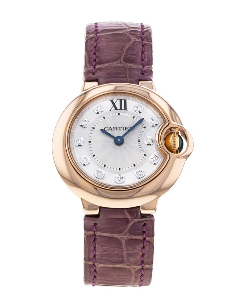 Cartier Ballon Bleu Diamonds White Dial Pink Leather Strap Watch for Women - WE902050 Buy Now By Cartier