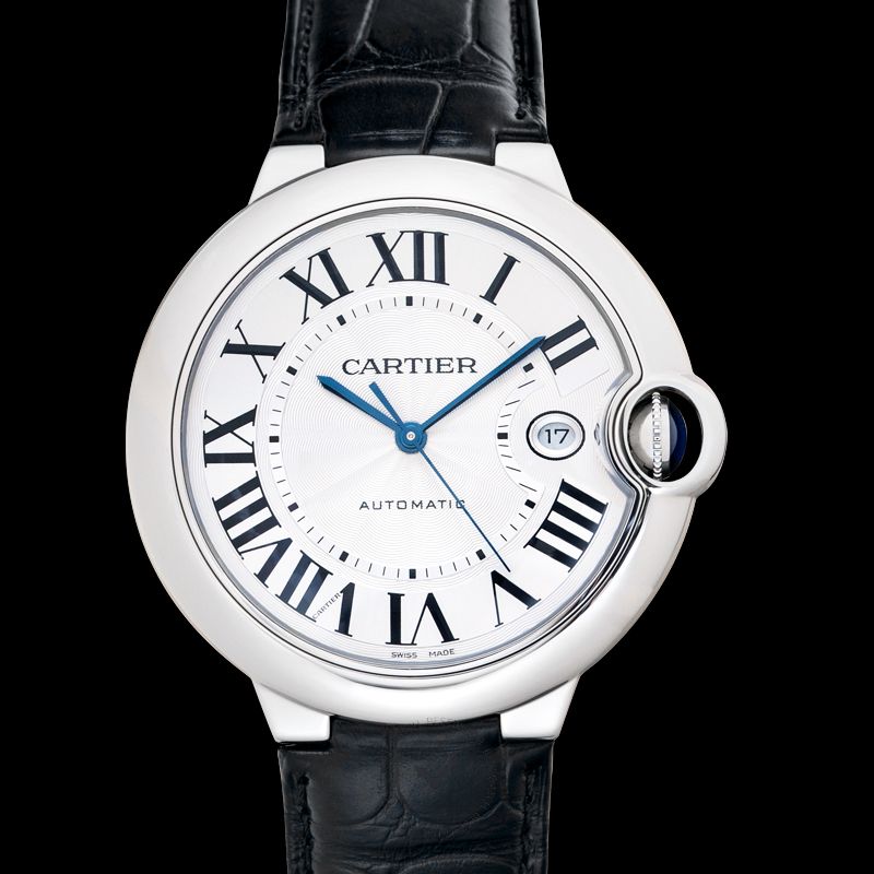 Cartier Ballon Bleu de Cartier Silver Dial Black Leather Strap Watch for Men - WSBB0026 Buy Now By Cartier