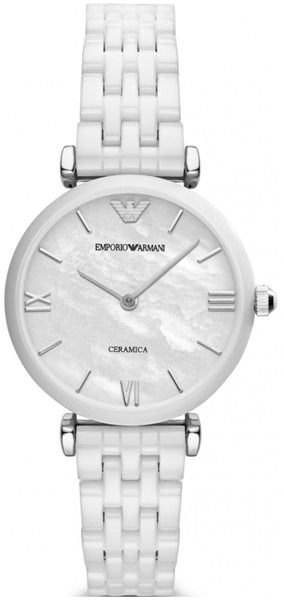 Emporio Armani Giannti T Bar Quartz Mother of Pearl Dial White Steel Strap Watch For Women - AR1485 Buy Now By Emporio Armani