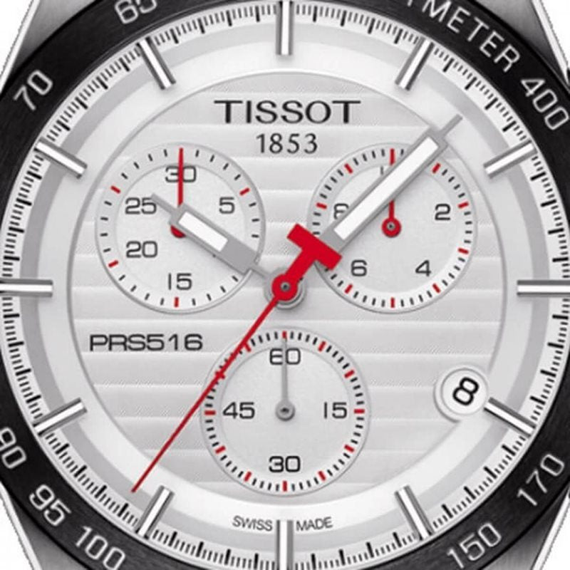 Tissot T Sport PRS 516 Chronograph White Dial Silver Steel Strap Watch For Men - T100.417.11.031.00 Buy Now By Tissot