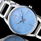 Calvin Klein Stately Blue Mother of Pearl Dial Silver Steel Strap Watch for Women - K3G2312N Buy Now By Calvin Klein