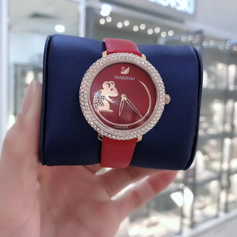 Swarovski Crystal Frost Red Dial Red Leather Strap Watch for Women - 5519226 Buy Now By Swarovski