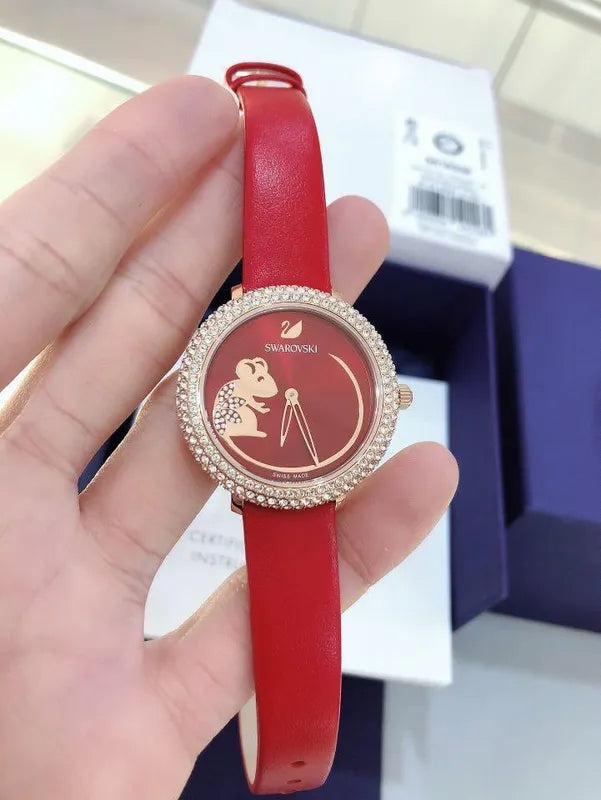 Swarovski Crystal Frost Red Dial Red Leather Strap Watch for Women - 5519226 Buy Now By Swarovski