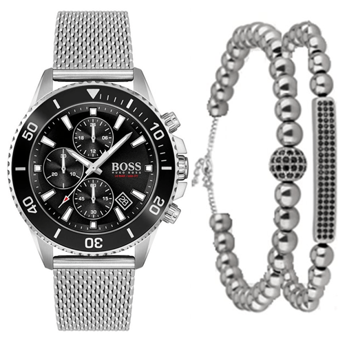 Hugo Boss Admiral Black Dial Silver Mesh Bracelet Watch for Men - 1513904 Buy Now By Hugo Boss