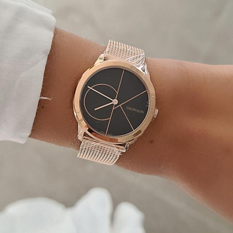 Calvin Klein Minimal Black Dial Rose Gold Mesh Bracelet Watch for Men - K3M22621 Buy Now By Calvin Klein