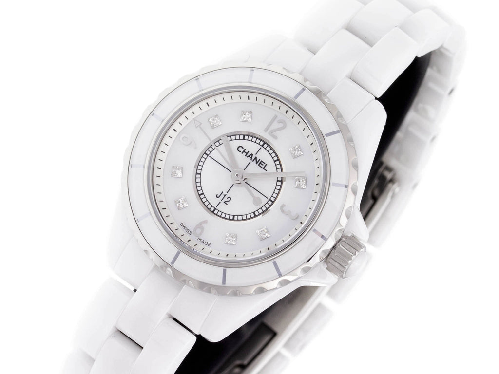 Chanel J12 Diamonds Quartz Mother of Pearl White Dial White Steel Strap Watch for Women - J12 H2570 Buy Now By Chanel