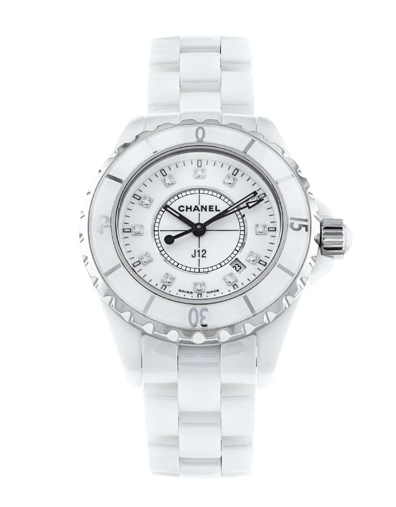 Chanel J12 Diamonds Ceramic White Dial White Steel Strap Watch for Women - J12 H1628 Buy Now By Chanel