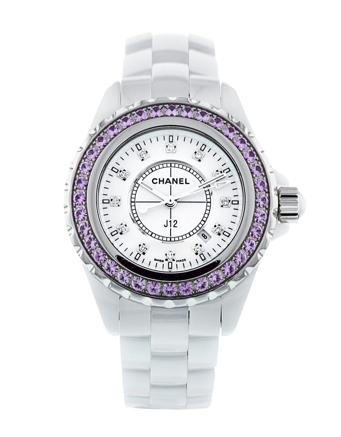 Chanel J12 Sapphire Bezel Ceramic White Dial White Steel Strap Watch for Women - J12 H2010 Buy Now By Chanel