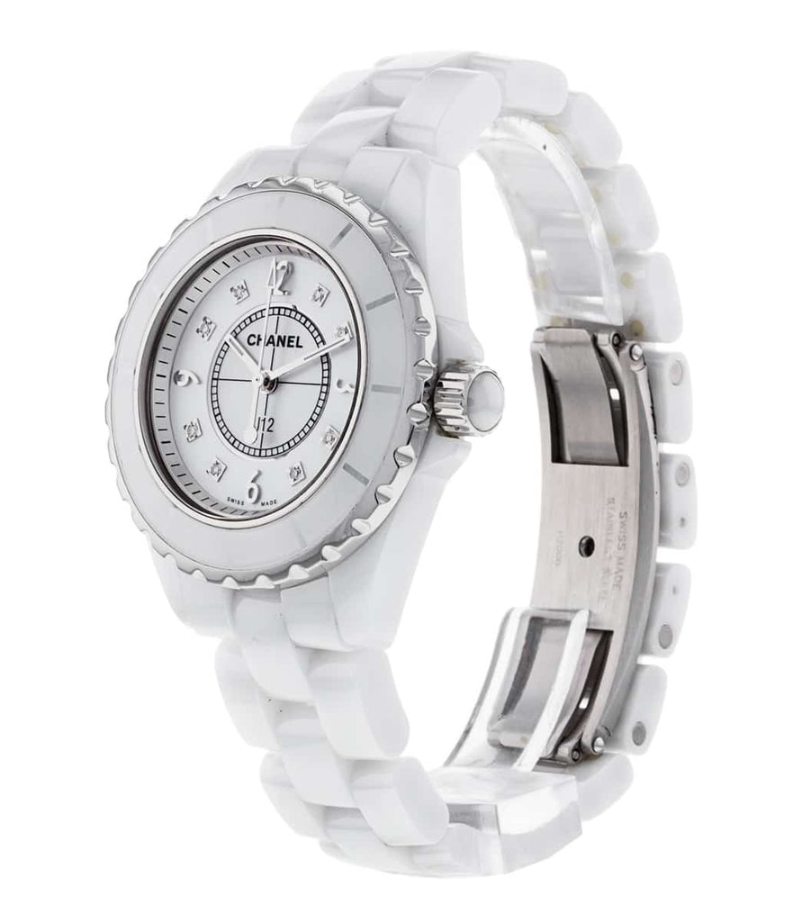 Chanel J12 Diamonds Quartz Ceramic White Dial White Steel Strap Watch for Women - J12 H2422 Buy Now By Chanel