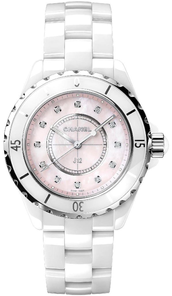 Chanel J12 Quartz Diamonds Pink Dial White Steel Strap Watch for Women - J12 H5513 Buy Now By Chanel