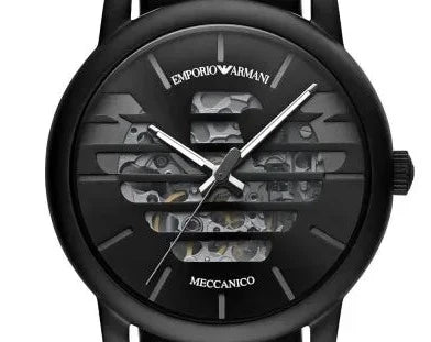 Emporio Armani Meccanico Quartz Black Dial Black Leather Strap Watch For Men - AR60032 Buy Now By Emporio Armani