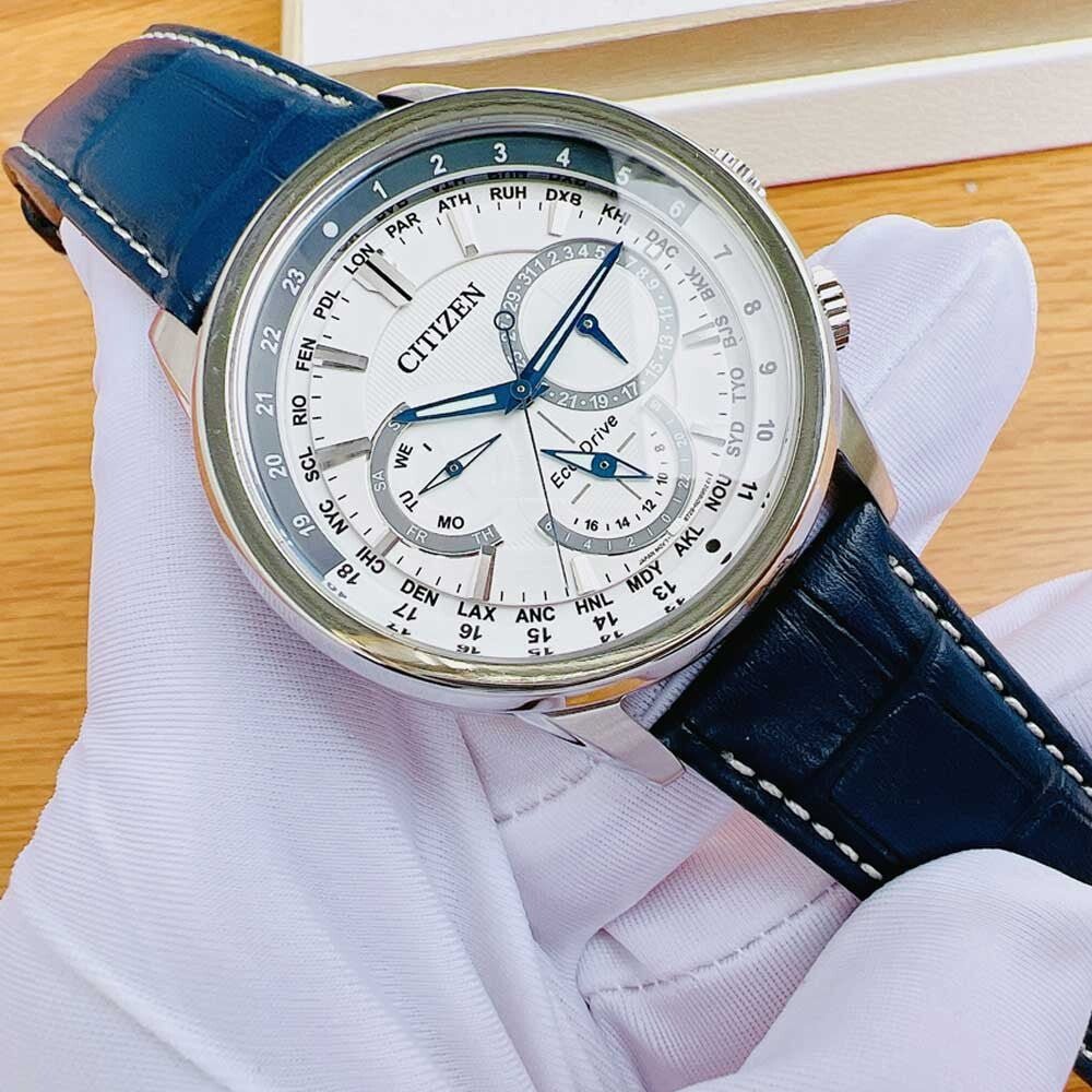 Citizen Eco Drive Calendrier White Dial Blue Leather Strap Watch For Men - BU2020-11A Buy Now By Citizen