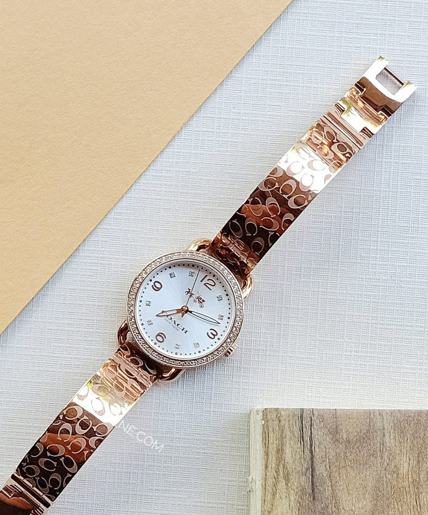 Coach Delancey Silver Dial Rose Gold Steel Strap Watch for Women - 14502355 Buy Now By Coach