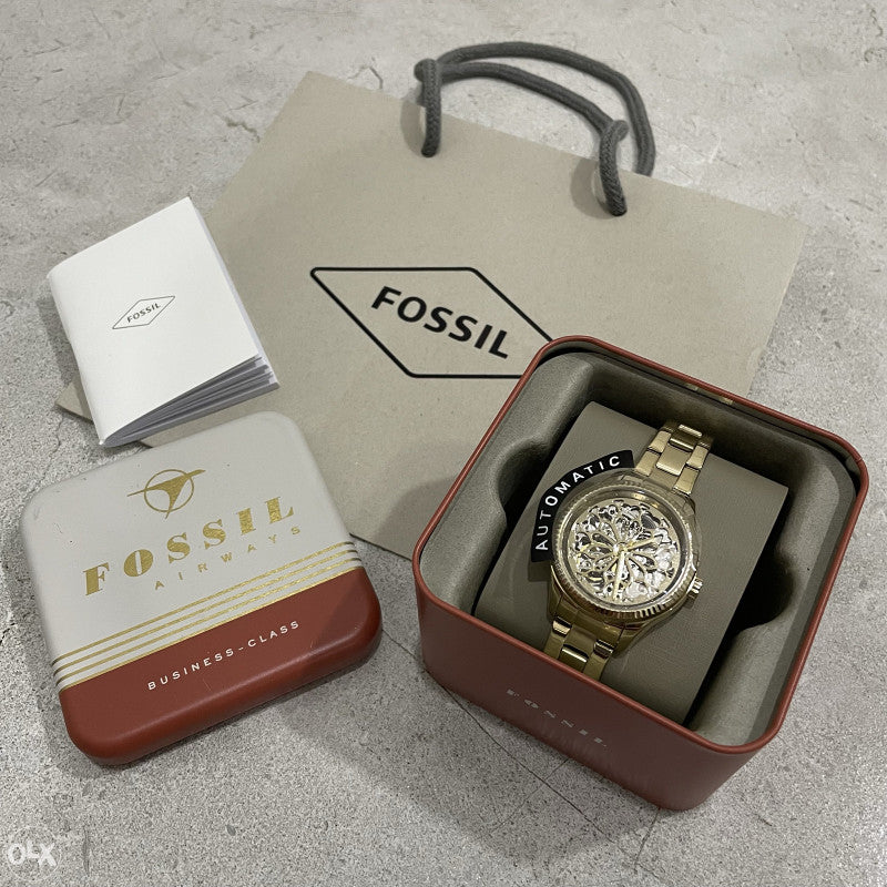 Fossil Rye Automatic Skeleton Gold Dial Gold Steel Strap Watch for Women - BQ3755 Buy Now By Fossil
