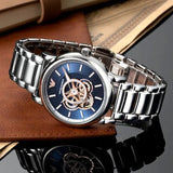 Emporio Armani Luigi Chronograph Skeleton Blue Dial Silver Steel Strap Watch For Men - AR60036 Buy Now By Emporio Armani