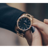 Daniel Wellington Iconic Link Black Dial Rose Gold Steel Strap Watch for Women - DW00100210