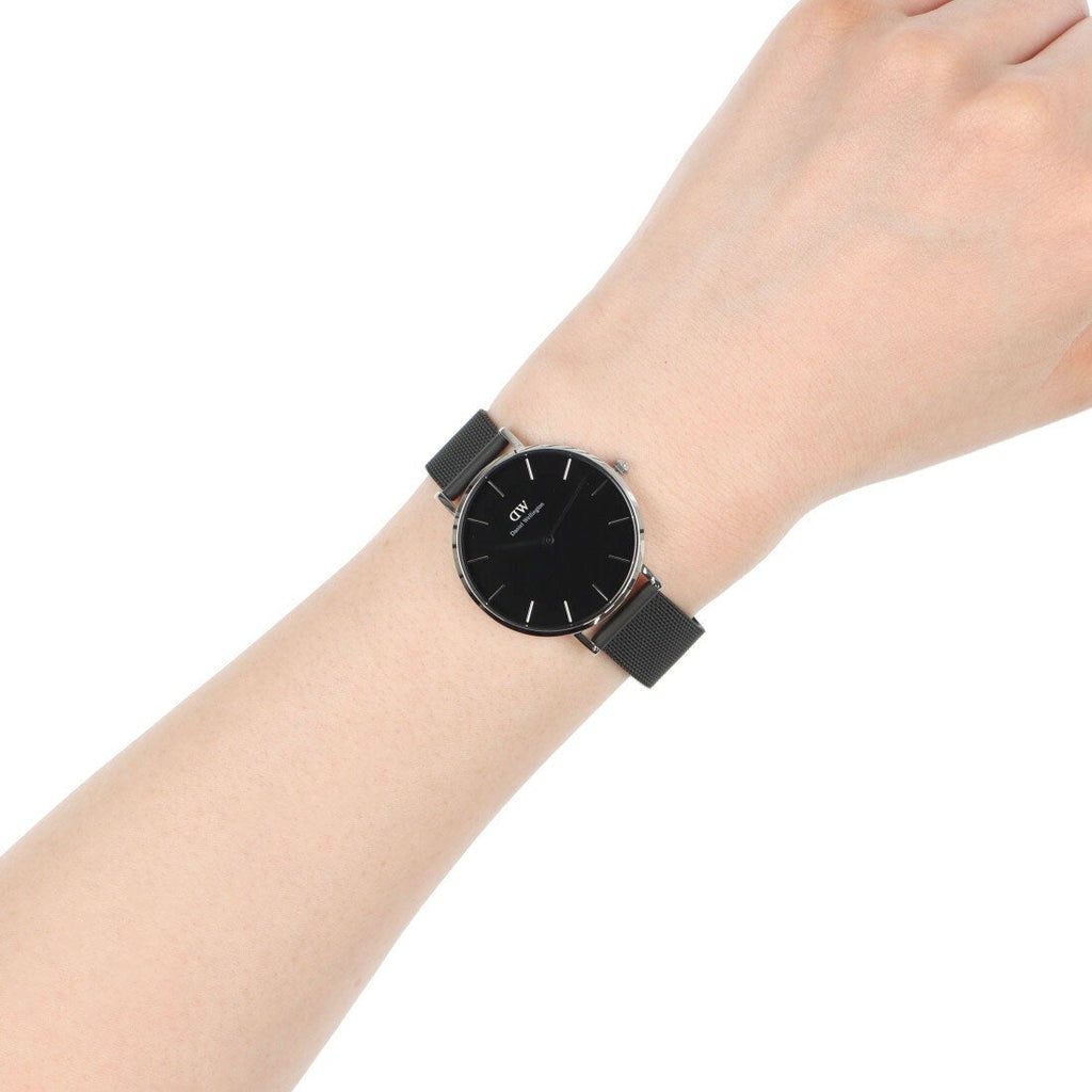 Daniel Wellington Petite Ashfield Black Dial Black Mesh Strap Watch For Women - DW00100245