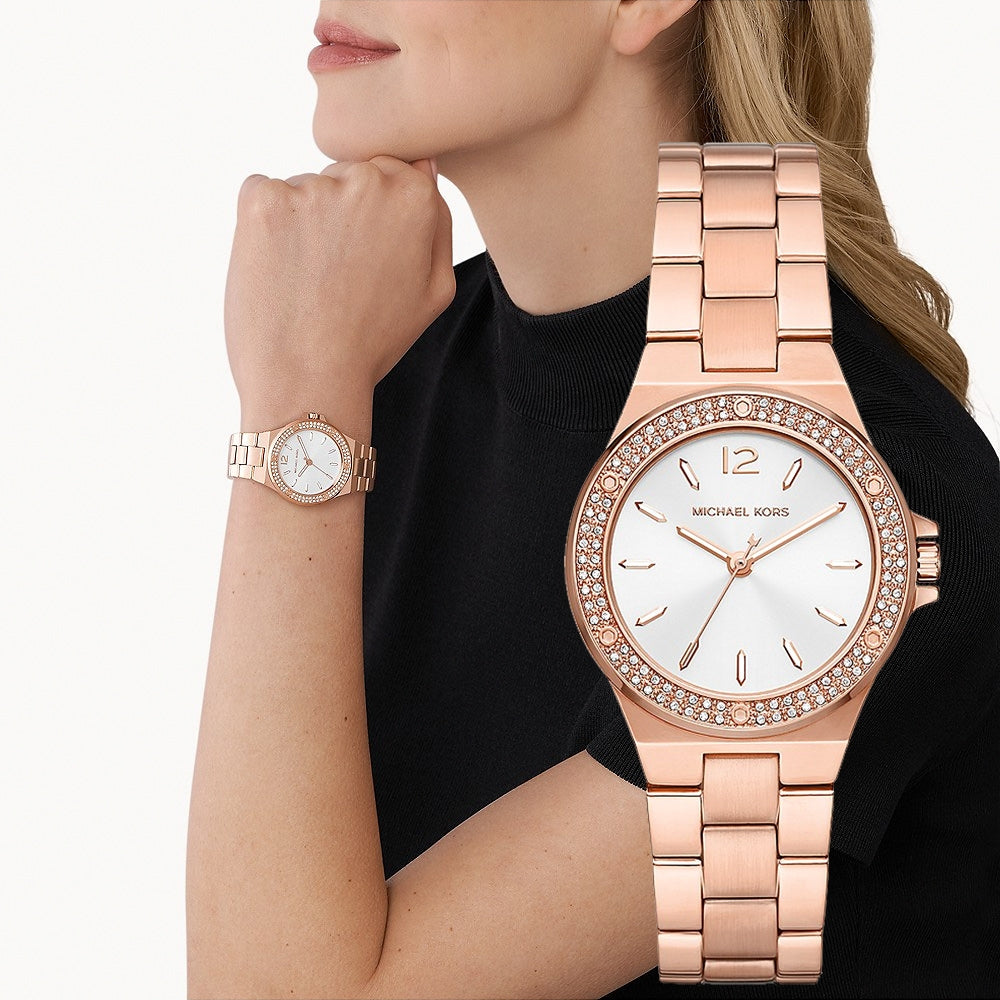 Michael Kors Lennox Three Hand Silver Dial Rose Gold Steel Strap Watch For Women - MK7279 Buy Now By Michael Kors