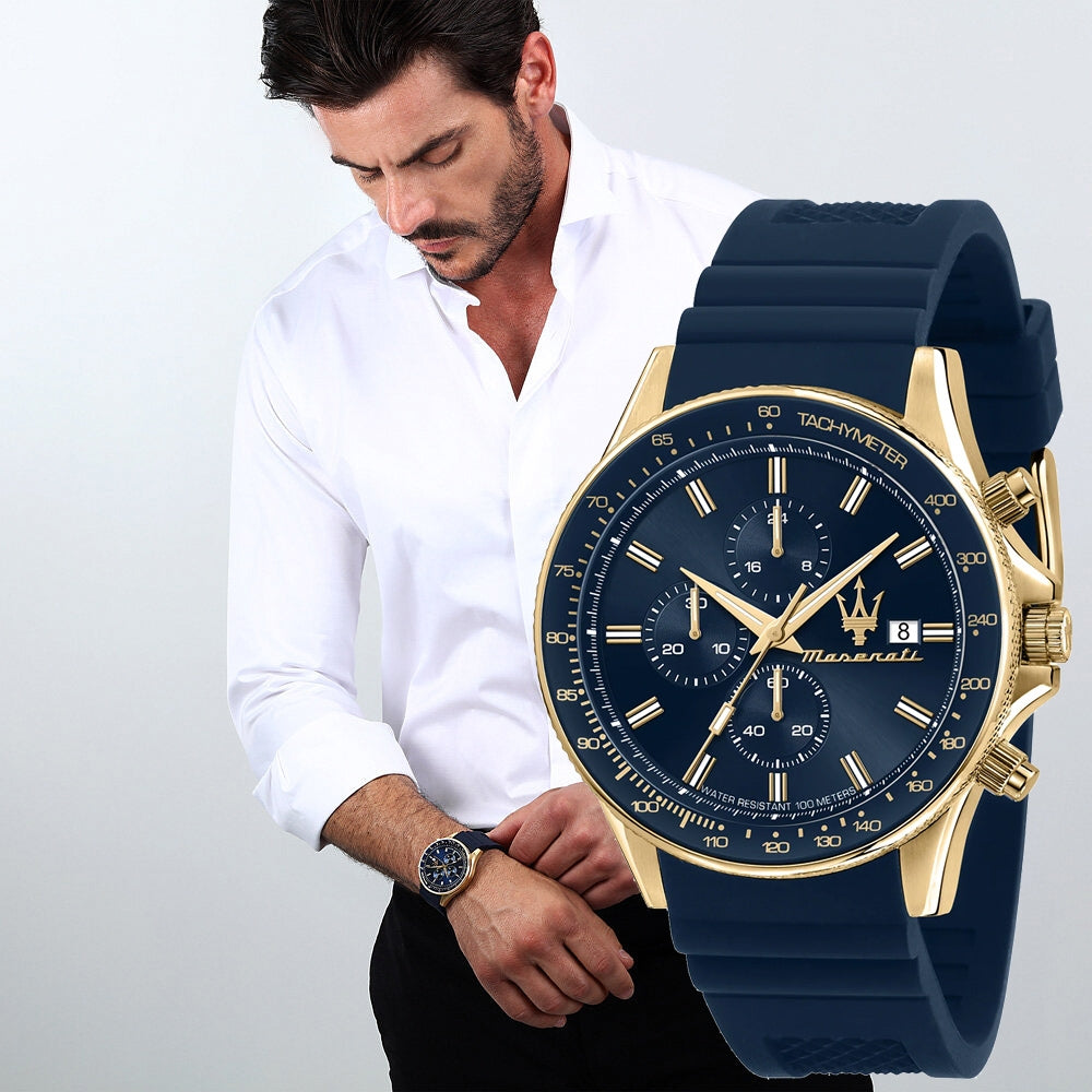 Maserati SFIDA Chronograph Blue Dial Blue Rubber Strap Watch For Men - R8871640004 Buy Now By Maserati