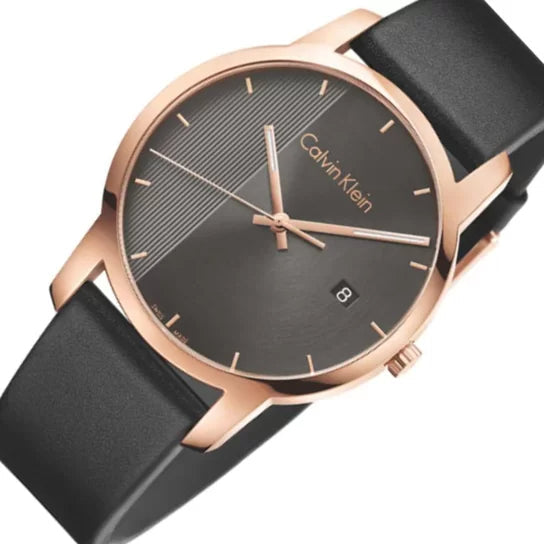 Calvin Klein City Quartz Grey Dial Black Leather Strap Watch for Men - K2G2G6C3 Buy Now By Calvin Klein