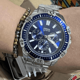 Fossil Garrett Chronograph Blue Dial Silver Steel Strap Watch for Men - FS5623 Buy Now By Fossil