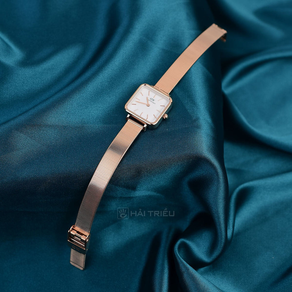 Daniel Wellington Quadro Studio White Dial Rose Gold Mesh Strap Watch For Women - DW00100517
