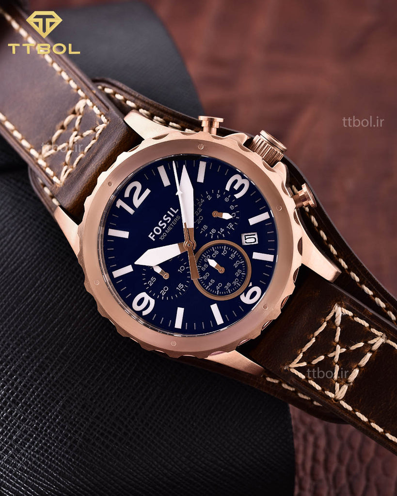 Fossil Nate Chronograph Blue Dial Brown Leather Strap Watch for Men - JR1505 Buy Now By Fossil