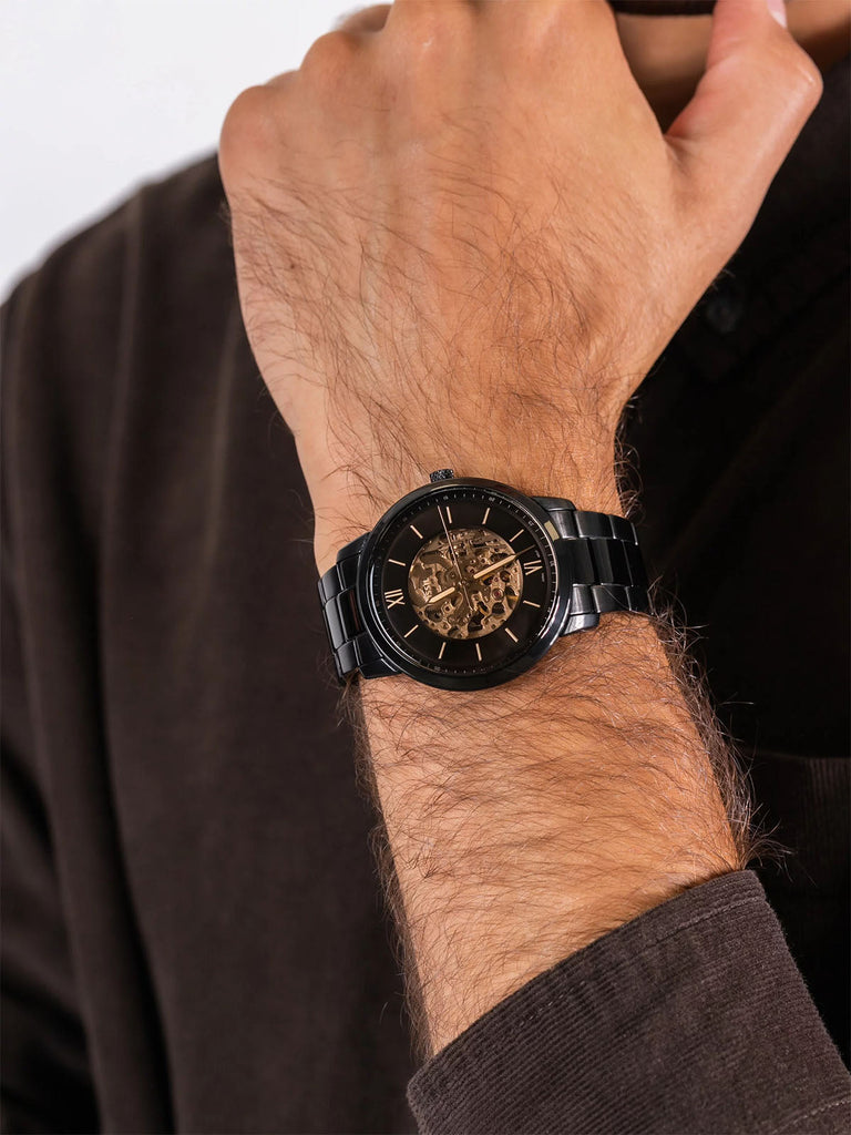 Fossil Neutra Automatic Skeleton Black Dial Black Steel Strap Watch for Men - ME3183 Buy Now By Fossil