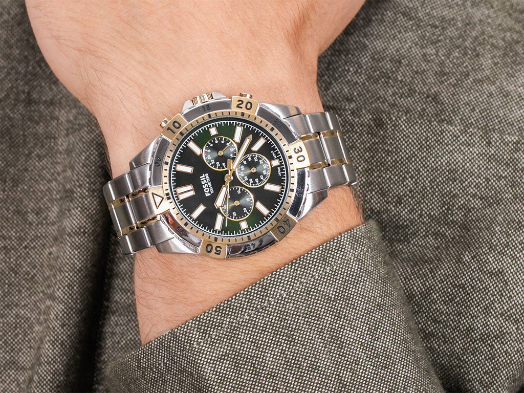 Fossil Garrett Chronograph Green Dial Two Tone Steel Strap Watch for Men - FS5622 Buy Now By Fossil