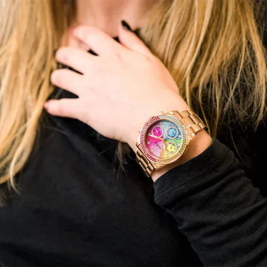 Guess Confetti Multifunction Multicolor Dial Rose Gold Steel Strap Watch For Women - GW0483L3 Buy Now By Guess