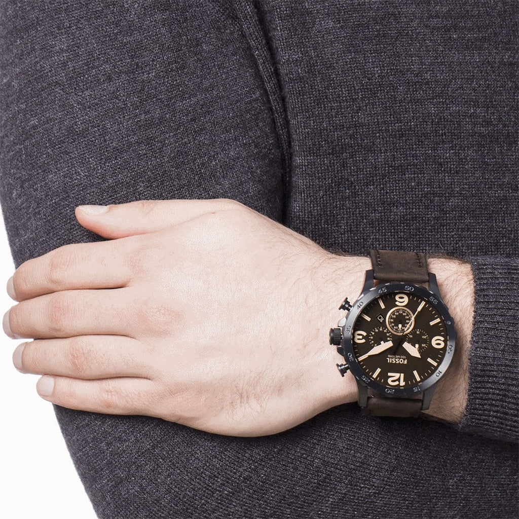 Fossil Nate Chronograph Brown Dial Brown Leather Strap Watch for Men - JR1487 Buy Now By Fossil