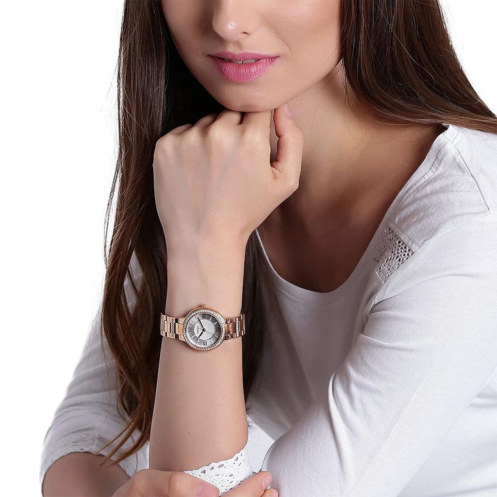 Fossil Virginia White Dial Rose Gold Steel Strap Watch for Women - ES3284 Buy Now By Fossil