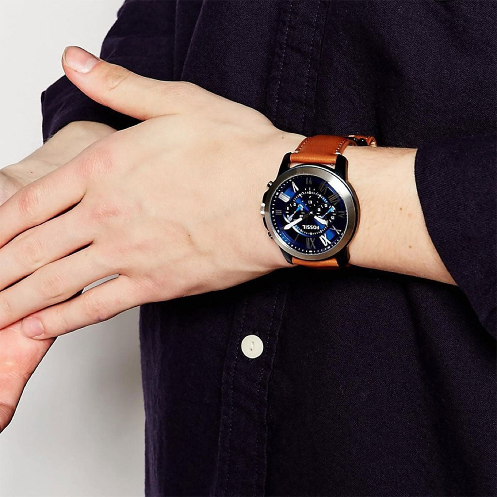 Fossil Grant Chronograph Blue Dial Brown Leather Strap Watch for Men - FS5151 Buy Now By Fossil