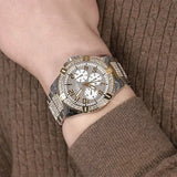 Guess Frontier Chronograph Crystals Silver Dial Two Tone Steel Strap Watch for Men - W0799G4 Buy Now By Guess