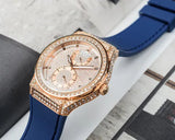 Guess Multifunction Crystals Rose Gold Dial Blue Rubber Strap Watch For Women - GW0439L4 Buy Now By Guess